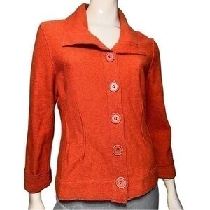 East Women’s Size 12 Orange Seamed Boiled Wool Button Up Jacket Cardigan